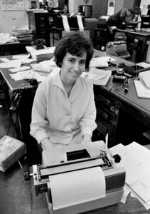 Associated Press journalist Kathryn Johnson at her desk in Atlanta in 1964