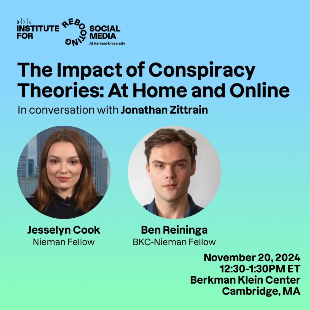 Poster for a talk by Nieman Fellows Jesselyn Cook and Ben Reining