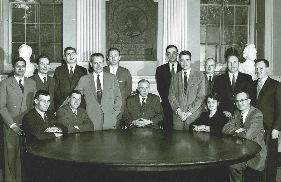 Seated: Evans Clinchy, Wilfred Rodgers, Louis Lyons (Curator), Daphne Whittam, Perry Morgan. Standing: T. V. Parasuram, Bruce Grant, Mitchel Levitas, Wallace Turner, John Seigenthaler, Patrick Kelly, Harold Hayes, Norman Cherniss, Philip Johnson, Maurice Jones. Not pictured: Howard Simons.