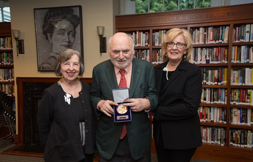 2017 I.F. Stone Medal recipient Victor S. Navasky with Celia Gilbert, left, and Florence Graves
