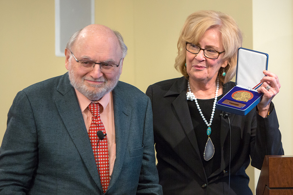 Florence Graves presents Victor S. Navasky with the I.F. Stone Medal for Journalistic Independence