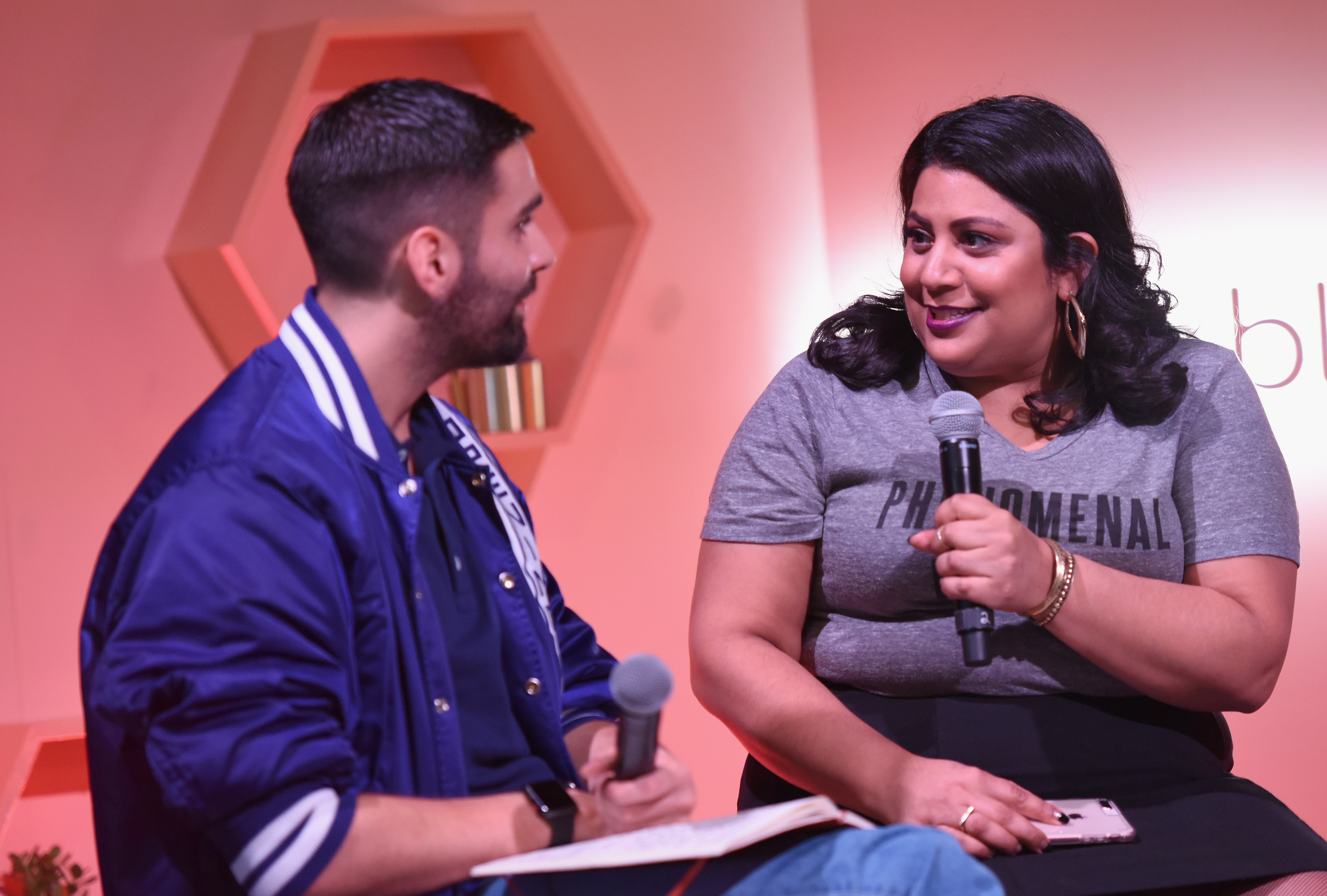 Teen Vogue executive editor Samhita Mukhopadhyay, right, speaks with chief content officer Phillip Picardi at a Bumble event at South by Southwest in Austin, Texas in March 2018. Teen Vogue has shifted in recent years to being a more consciously activist publication