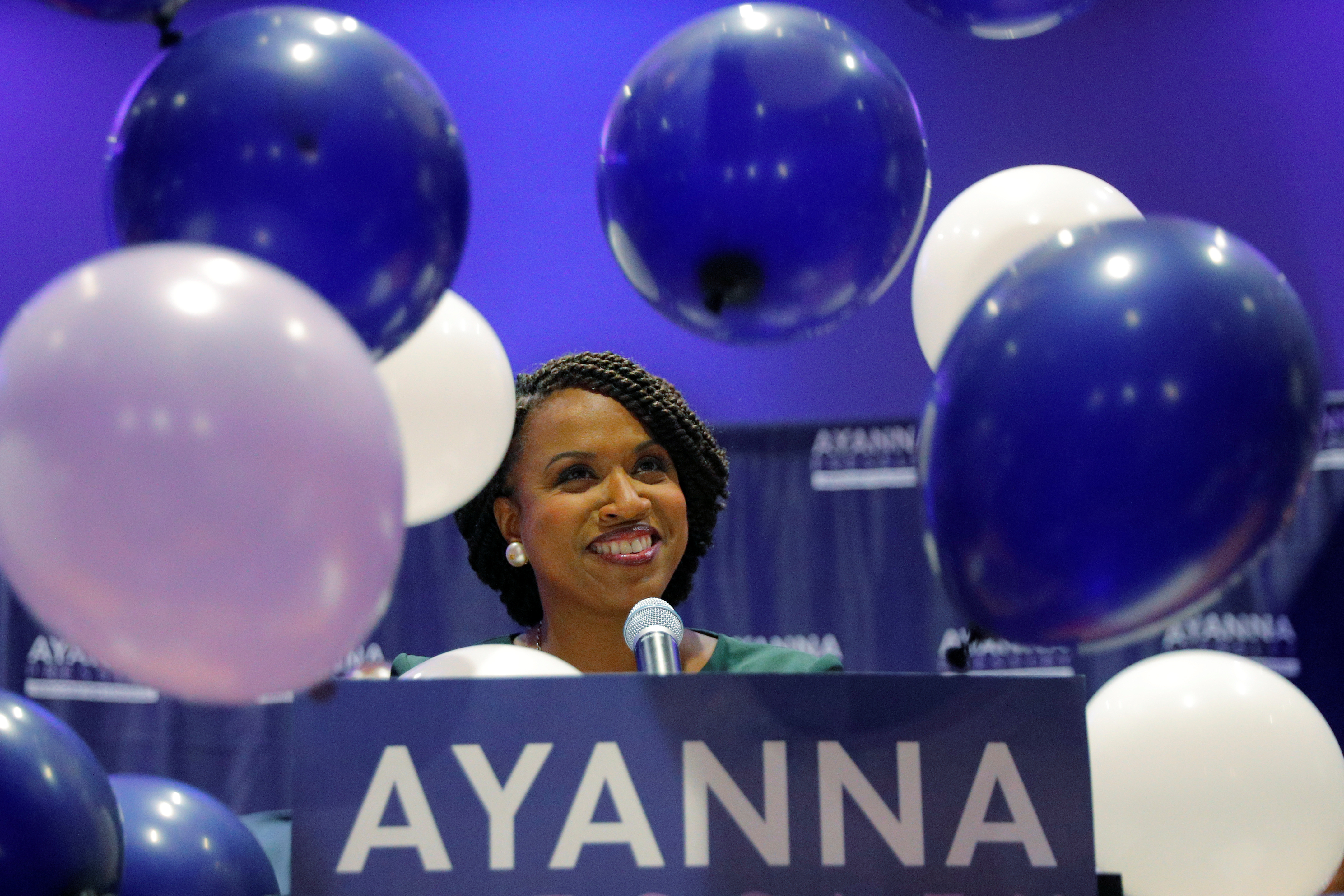 Balloons fall around Democratic candidate for U.S House of Representatives Ayanna Pressley at her primary election night rally in Boston in September 2018. Polls have been notoriously wrong in several states in recent years, including this year in Massachusetts, where candidate Pressley won the Democratic primary by 17 points despite polls predicting she would lose to incumbent Mike Capuano by more than a dozen points
