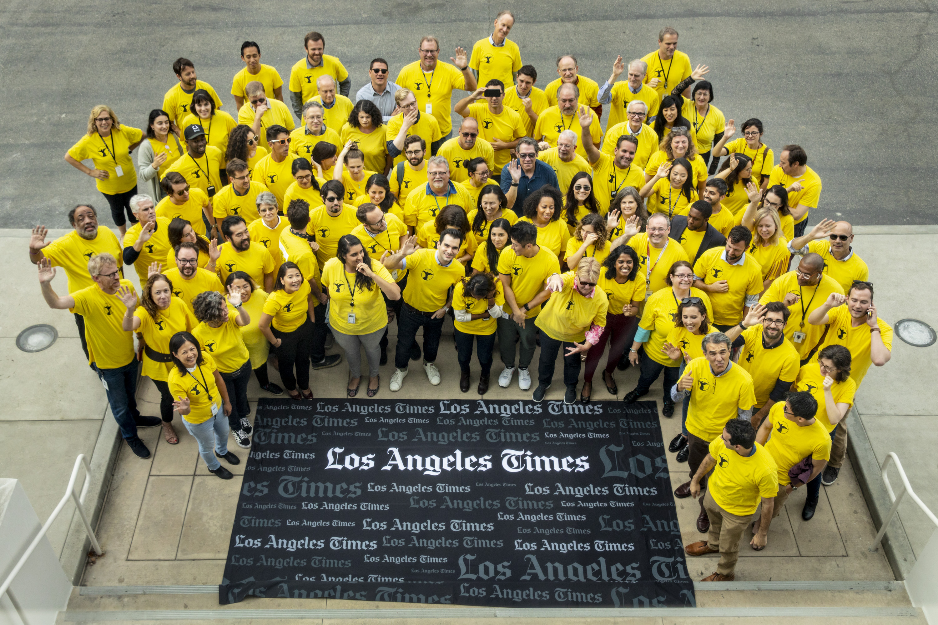Members of the Los Angeles Times Guild. Times journalists voted overwhelmingly to unionize in January 2018