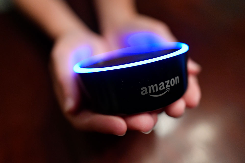 A child holds a Amazon Echo Dot. At least 21 percent of Americans own a voice-activated smart speaker. Amazon’s Echo is the most popular