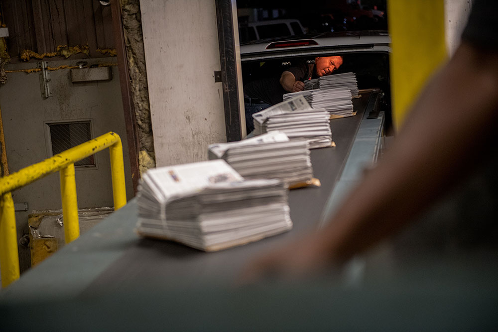 Newspapers are bundled​ after being printed in Louisv​ille, Kentucky, in June 2018