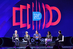James Geary, Karim Ben Khelifa, Ethan Zuckerman, Eve Pearlman and Young Min at the SBS D Forum