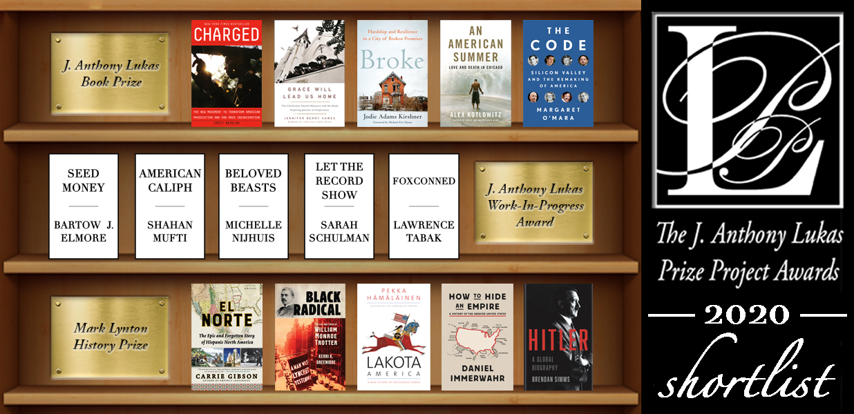 2020 Lukas Shortlist books on a shelf.