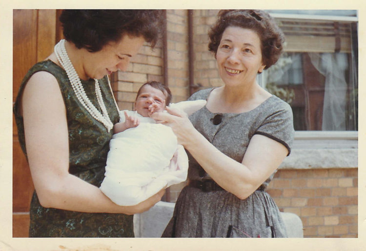 Madeline Bodin as an infant with her mother and grandmother