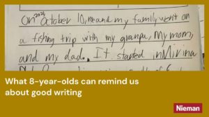 Image from a Nieman Storyboard article showing an essay written by an 8-year-old