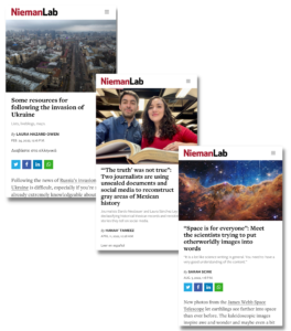 Screen grabs of three Nieman Lab articles