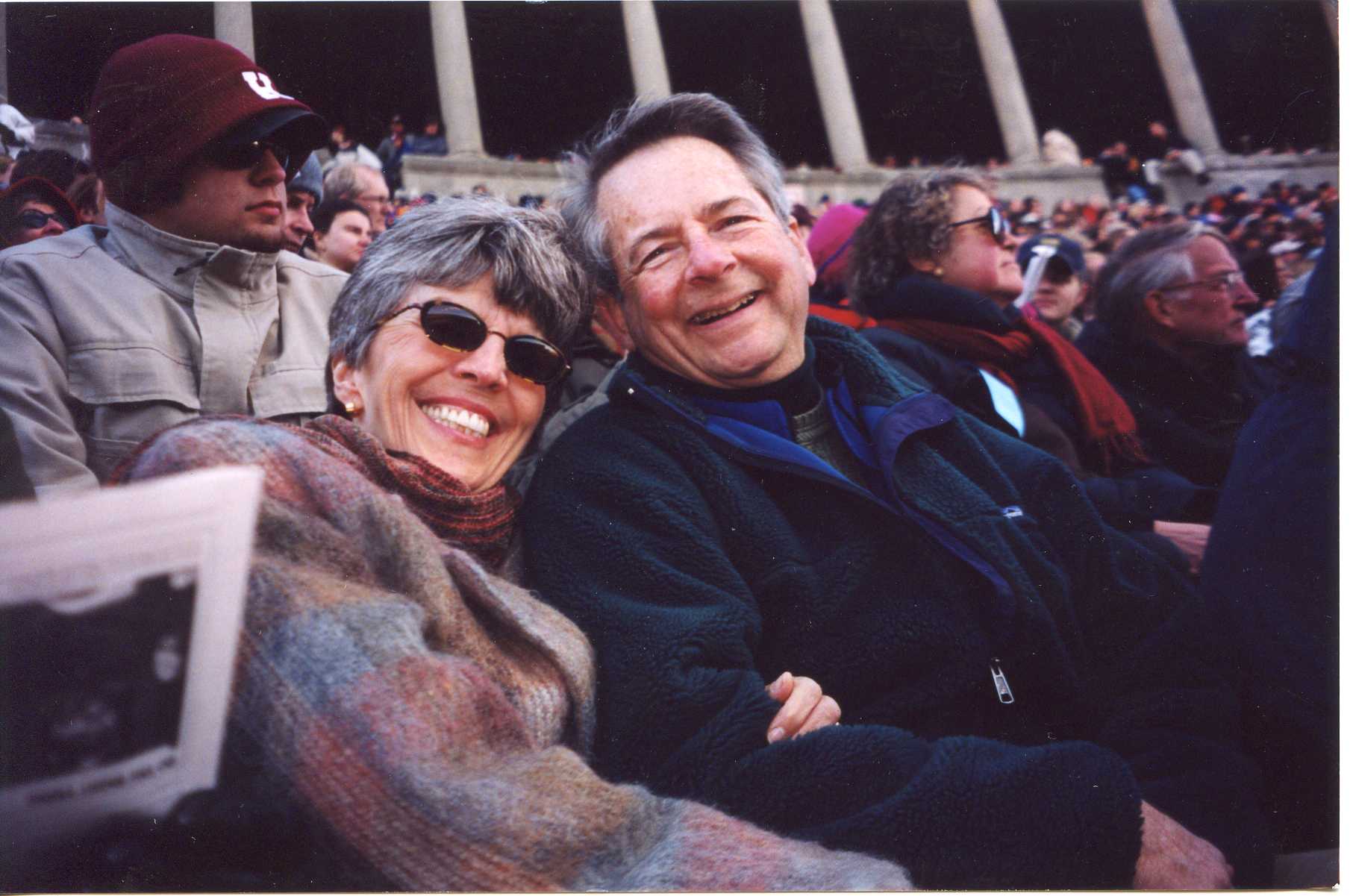 A woman and man at a football game