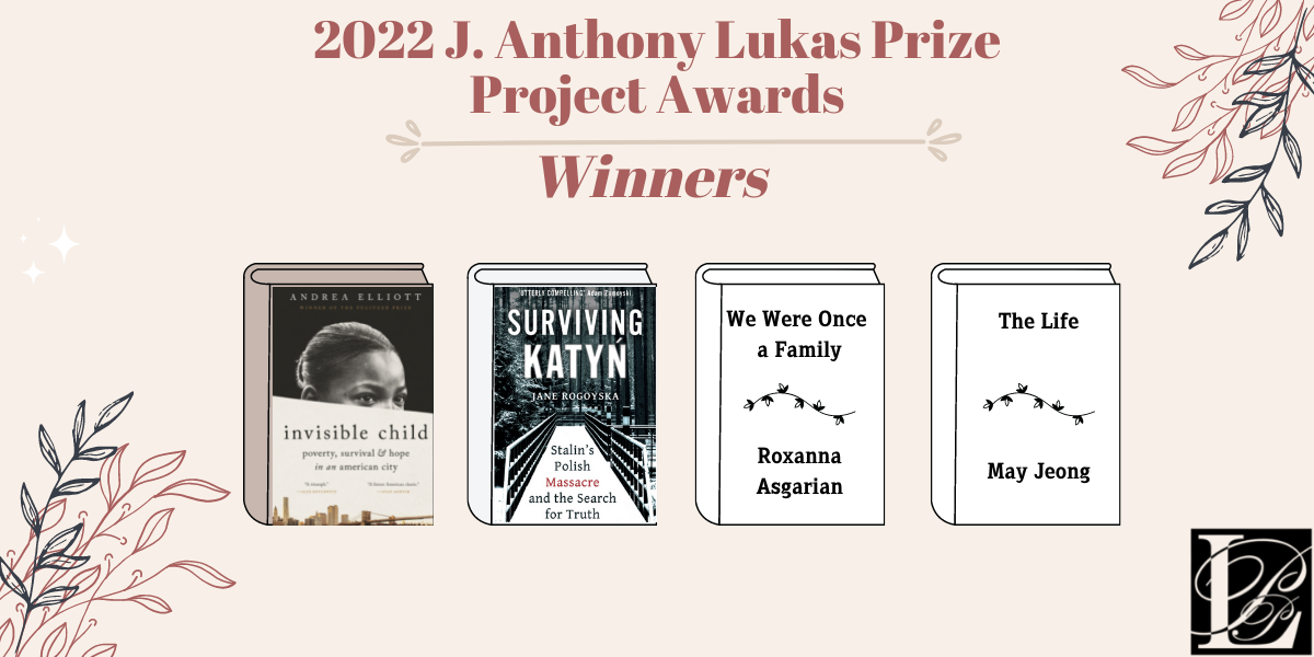 Image showing the books that won the 2022 Lukas Prize Project awards