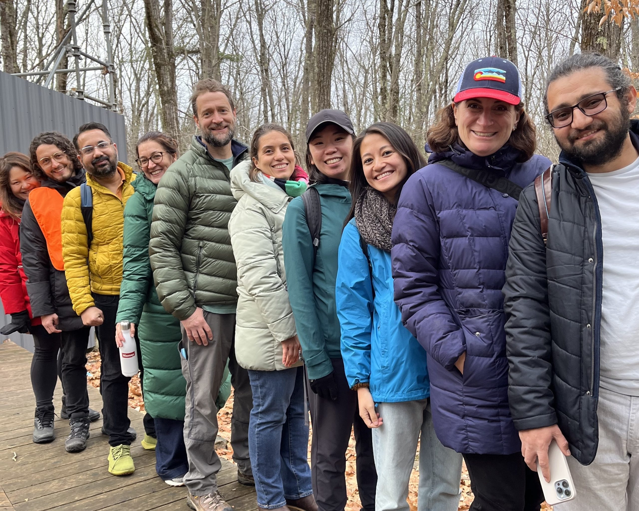 Nieman Fellows and affiliates visit the Harvard Forest in Petersham, Mass., on Dec. 6, 2022