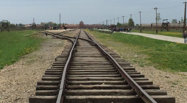 The train tracks that led to the ovens at the Auschwitz-Birkenau concentration camp in Poland.
