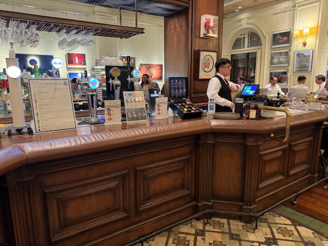 A section of the "long bar" at the Hong Kong Foreign Correspondents' Club.