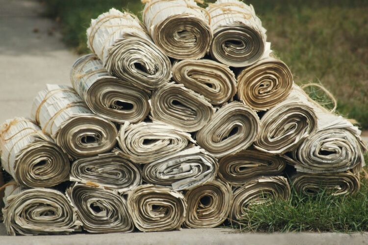 Photo of a pile of rolled-up old newspapers